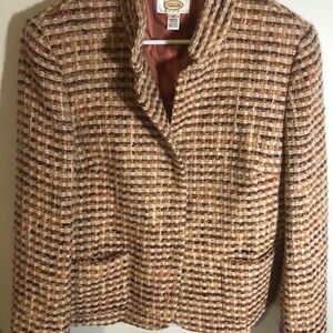 Vintage Talbots Italian Tweed Orange Pink Classic Blazer Jacket Womens 12